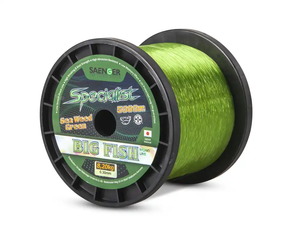 Gecertificeerd SAENGER Specialist BigFish monofil zsinór zöld 5000m / 0,36mm