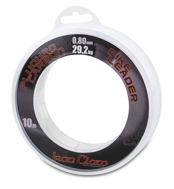 Gratis Retour IRON CLAW FluoroCarbon Pike Leader csukázó előke / 0,80mm / 10m / 9,29kg