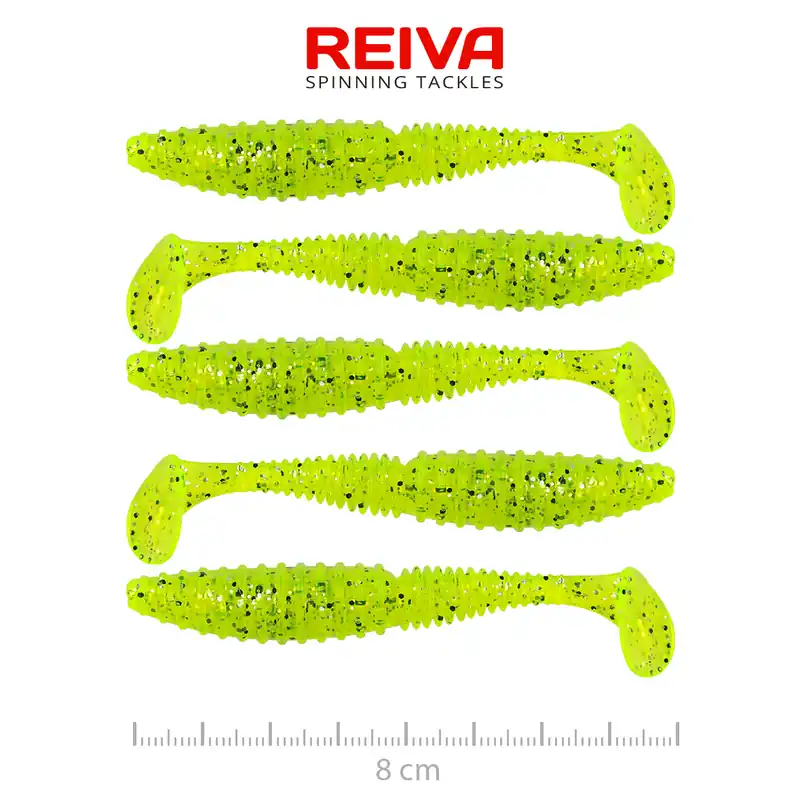 Uitverkoop Reiva Zander Power Shad 8cm 5db/cs (Poppy Green)