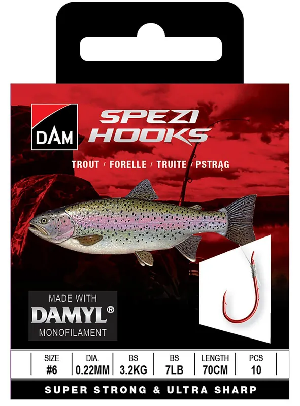 DAM SPEZI TROUT RED 6 0.22MM 3.2KG 70CM 10PC Flitsaanbieding