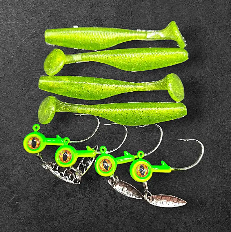 Gratis Retour Alpha Tackle Paddleworm Flou Lime 10g jig / 7cm / 1db