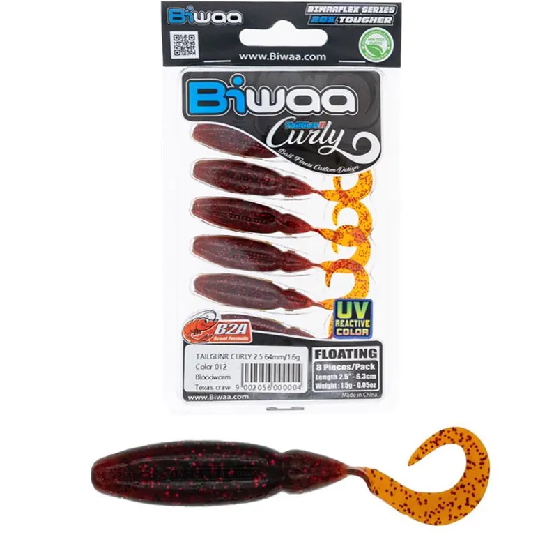 Biwaa Tailgunr Curly 3.5" 9cm 012 Bloodworm Texas Craw gumihal Premium