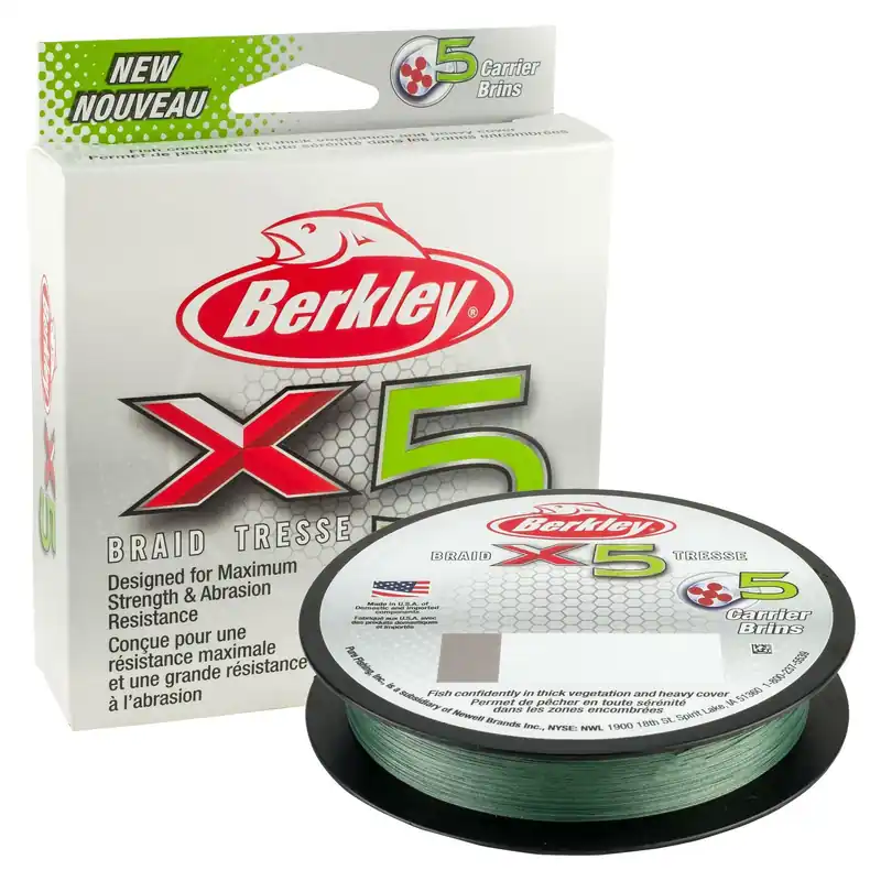 Weekendaanbieding Berkley x5 Braid; 150m 165yd, 0,17mm, 17kg, Low-Vis Green fonott pergető zsinór