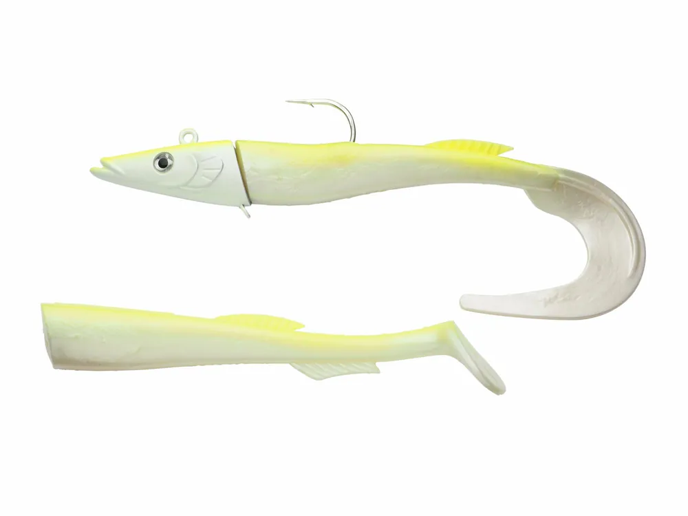 Koop Online Berkley PowerBait Power Sandeel 15cm - 20g White Chartreus gumihal