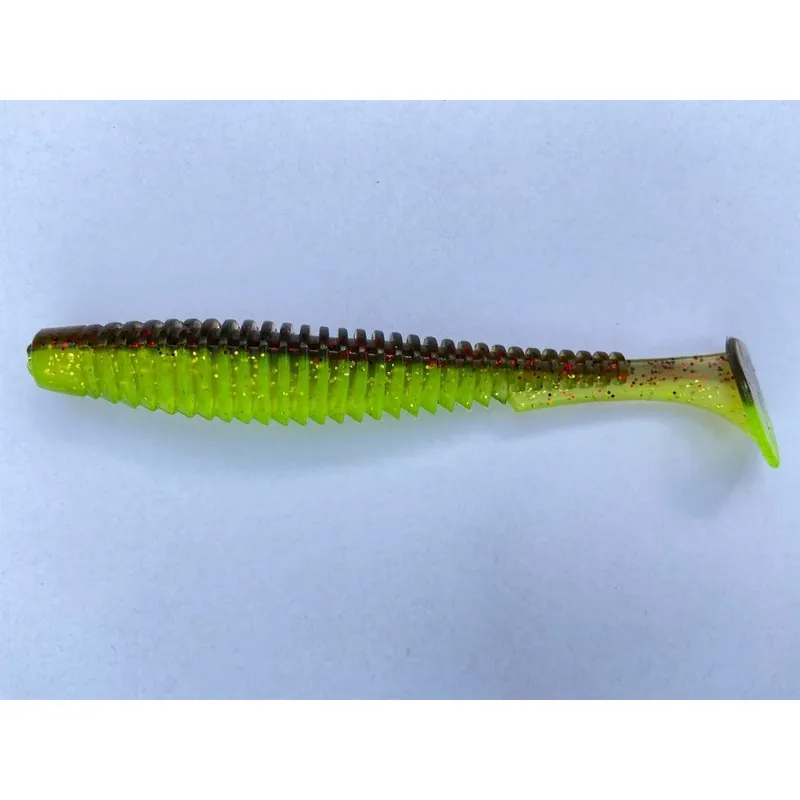 Fishup_U-Shad 4" 8Pcs. 203 - Green Pumpkin/Flo Chartreuse gumihal Flitsaanbieding