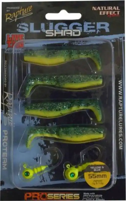 Rapture Slugger Shad Set 55 Yellow & Blue 4+2db/csg, műcsali szett Koop Vandaag