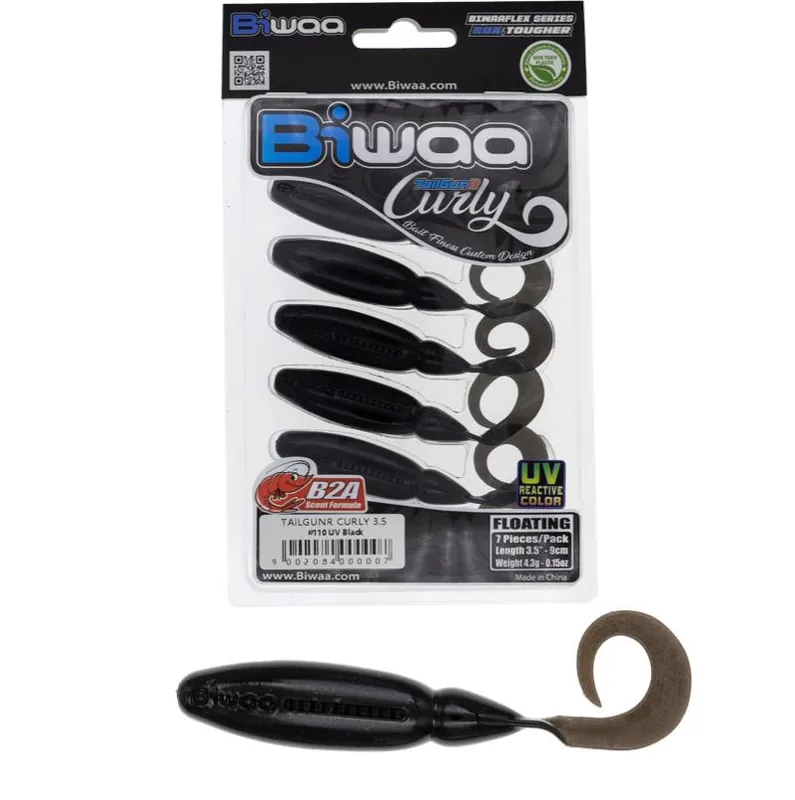 Biwaa Tailgunr Curly 3.5" 9cm 110 Uv Black gumihal Flitsaanbieding