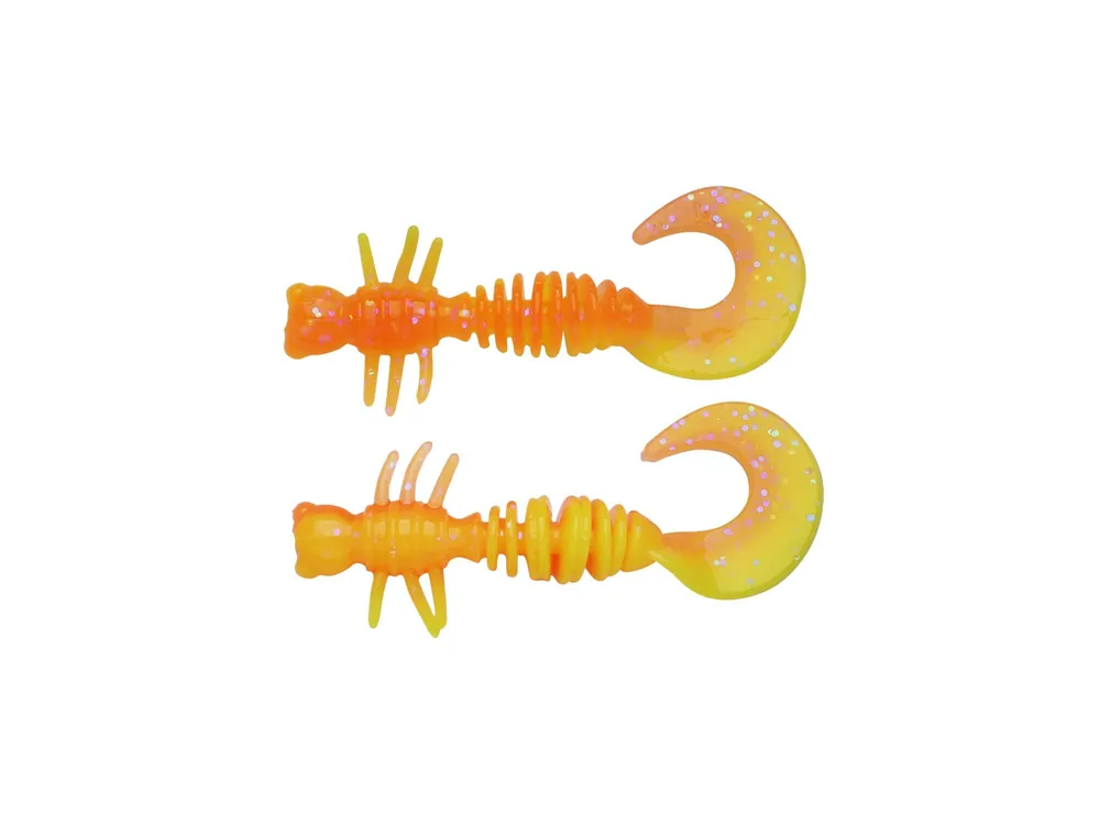 Op = Op Berkley PowerBait PWRBT PWR Curly 40mm FL Orng/Snsne Ylw gumihal