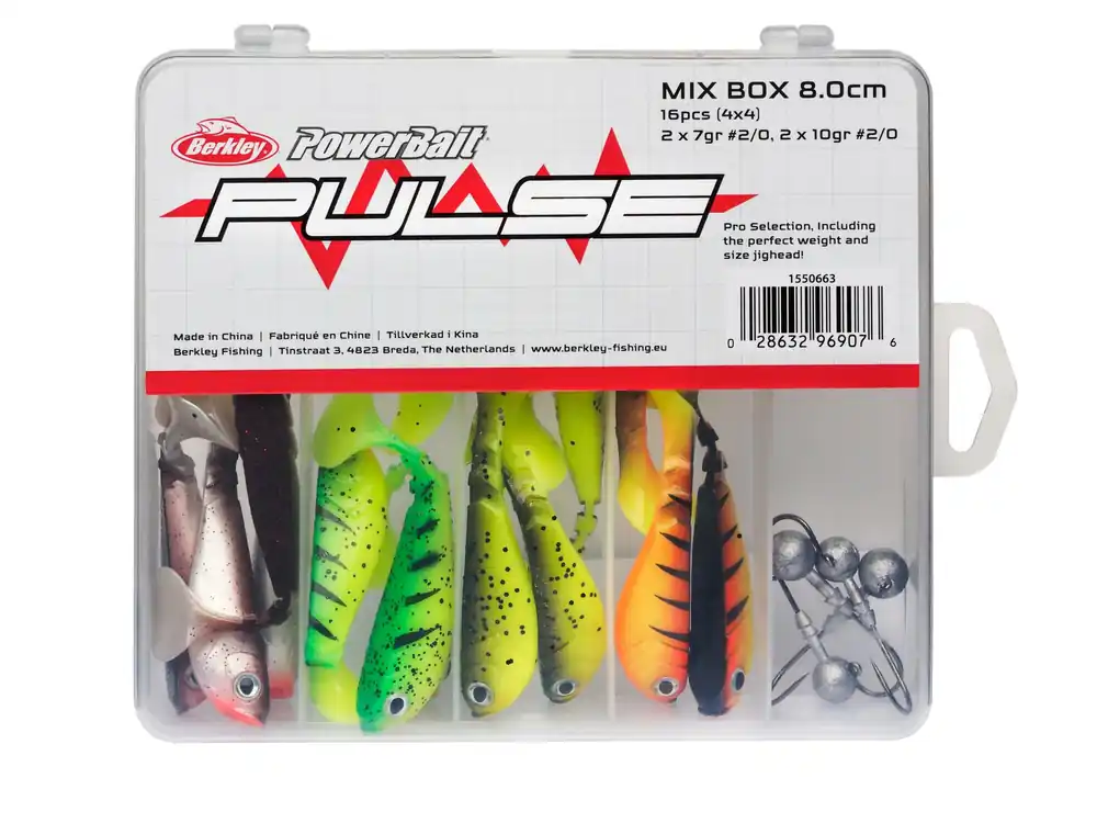 Berkley PowerBait Pulse Shad Box 8cm incl Jigheads 16/4ps gumihal Premium