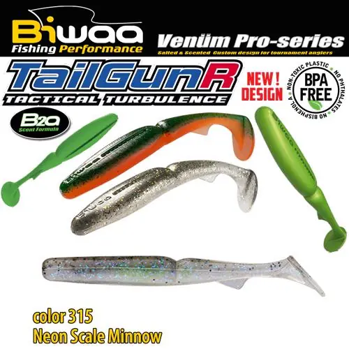 Snelle Levering Biwaa Tailgunr 2.5" 6.5cm 315 Neon Scale Minnow gumihal