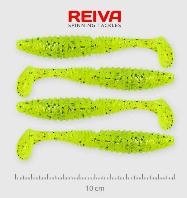 Superprijs Zander Power Shad 10cm 4db/cs /Neonzöld-Flitter/