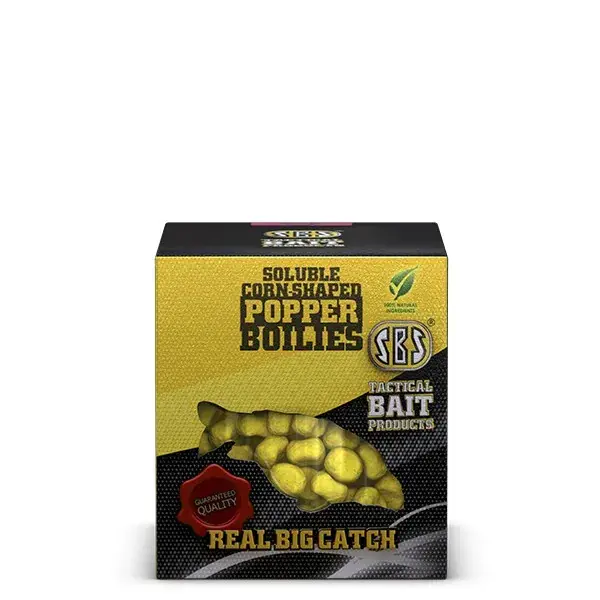 SBS SOLUBLE CORN SHAPED POPPER BOILIES 8,10MM STRAWBERRY JAM (eperlekvár) 20GR PopUp Bestel Nu