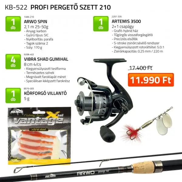 Profi Pergető 210 cm pergető szett Laatste Versie