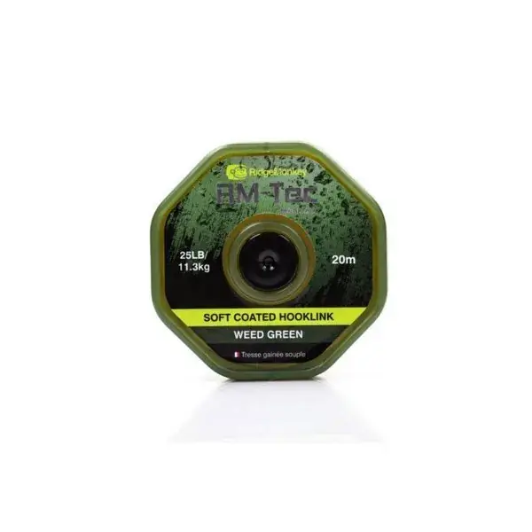Laatste Kans RIDGEMONKEY RM-TEC SOFT COATED HOOKLINK FONOTT ELŐKEZSINÓR 25LB Camo 20m
