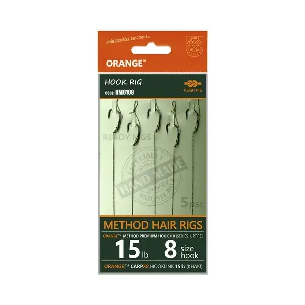Aanbieding LIFE-ORANGE METHOD HAIR RIGS, (15LB, HOOK 12, SERIES 1), 5DB