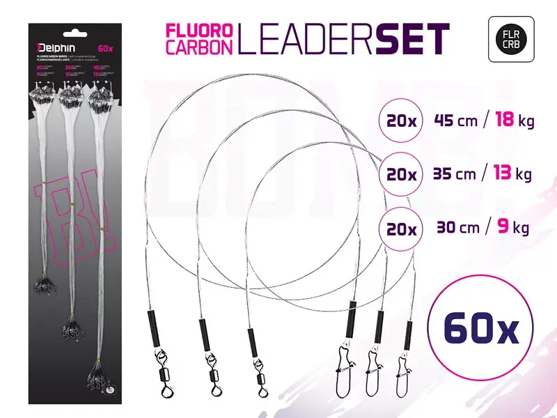 Speciale Aanbieding Szett BOMB! fluorkarbon előke karabinerrel 60x /30,35,45cm