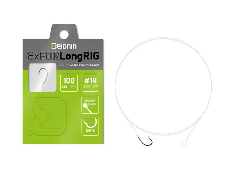Kötött horog Delphin FDR LongRIG / 8db 100cm / 0,12mm / BA Nieuw